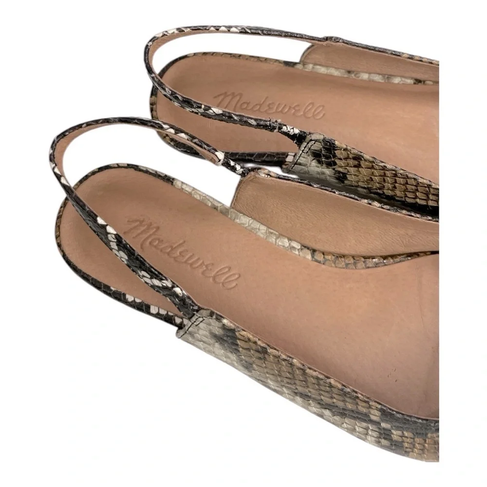 Madewell Margot Flats Brown Leather Snake Multi Print Slingback Shoes Size 7